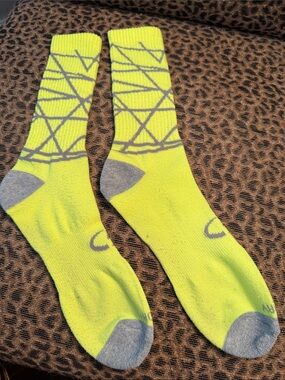 Neon Yellow Geometric Crew Socks - Men’s Size 6-12. Duo Dry.